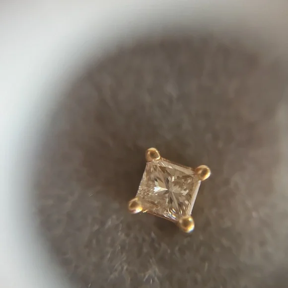 Diamond Princess Cut 14K Yellow Gold Stud Earrings - Picture 9 of 9